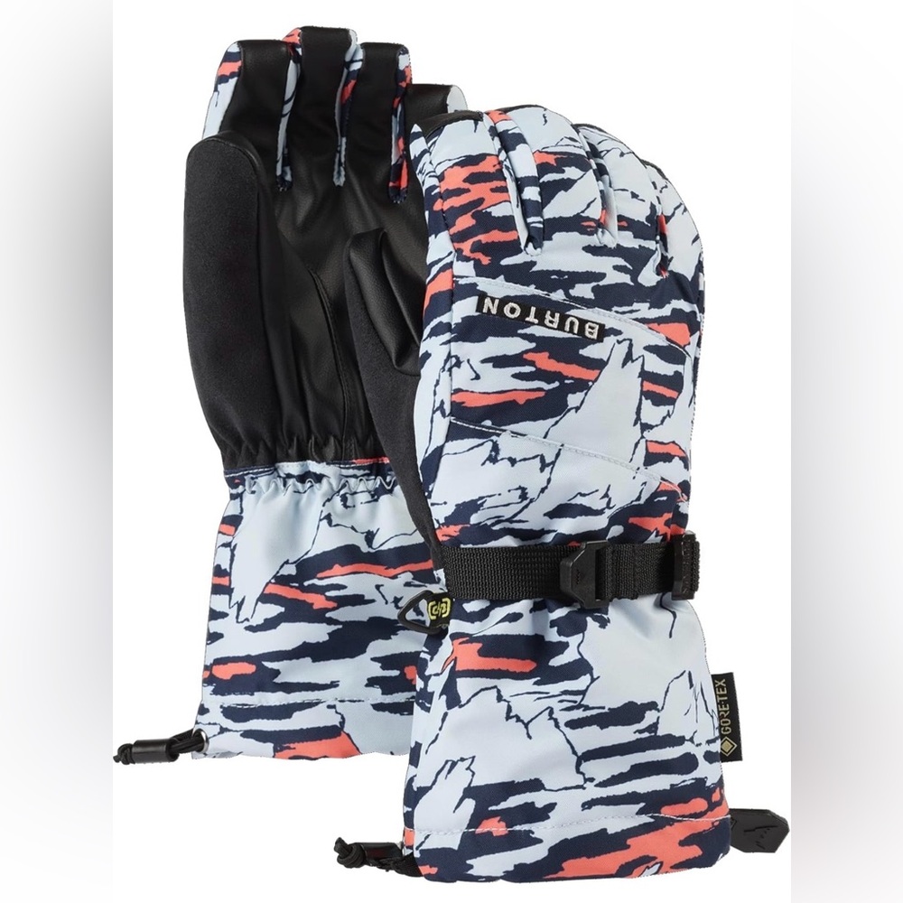 Burton ski mittens in light blue, navy and coral. Ballad Blue Summit Child Large